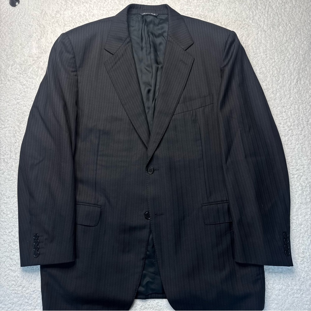 Canali Blazer Mens 44R 100% Pure Wool Black Pinstripe Sports‎ Coat Italy EU 54R